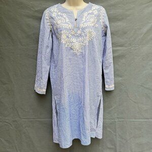 Blue and White Embroidered Women's Tunic